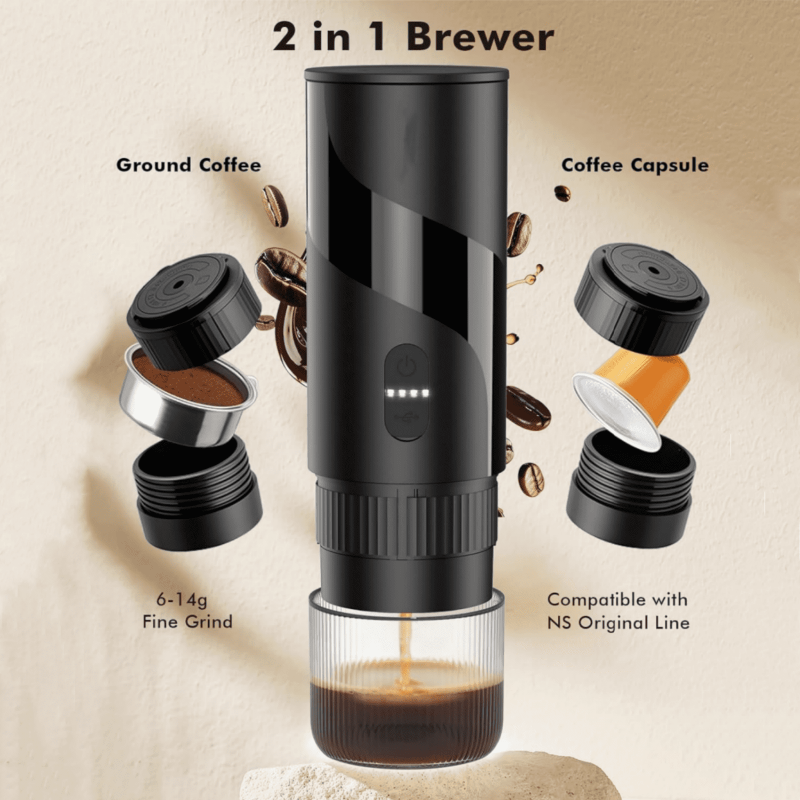 Portable Electric Espresso Machine with Manual Coffee Grinder and Electric Milk Frother for Camping, Car, RV, Hiking, Office, Home