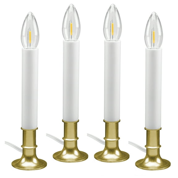612 Vermont Electric LED Window Candles with Shatterproof Warm White Bulbs, Automatic Timer (Brass)