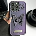 thumbnail image 6 of Butterfly Phone Case Compatible with iPhone 15 Pro, Luxury Glitter Cute 3D Hollow Clear Black Electroplate Butterfly Phone Cover with Hold Stand, 6 of 11