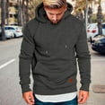 thumbnail image 2 of ZHOUCHANKIDS Men Solid Color Drawstring Hooded Pocket Leather Label Casual Hoodie Business Com fortable Loose Trendy Hoodie Dark Gray X-Large, 2 of 5