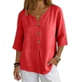 thumbnail image 2 of Linen Tops for Women Summer Work Shirts Trendy Button Down V Neck Boho Clothes Spring Tops for Women 2026 Red XL, 2 of 6