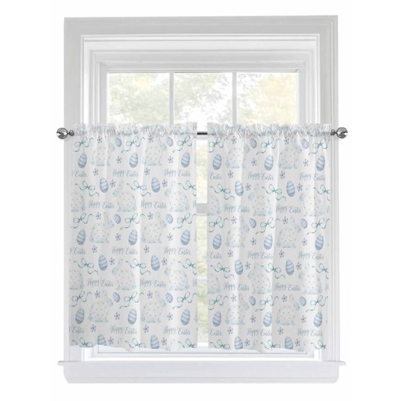 Blue Easter Bathroom Window Curtain, Watercolor Spring Bunny Eggs Flowers Light Filtering Coffee Kitchen Curtains, Bedroom Living Room Curtains 2 Panel 84"x54"