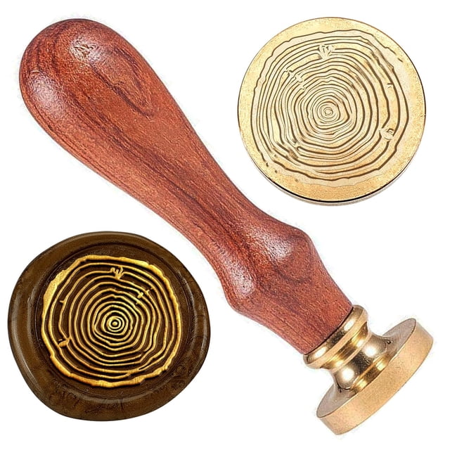 Sello de lacre con anillos de árbol, cabeza de latón de 1 pulgada con mango de madera, sello de lacre vintage de montaña.