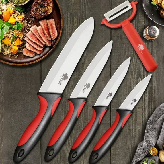 MYVIT Ceramic Kitchen Knives Set Fruit Paring Knife Set with Covers 6" Chef Knife and 3" 4" 5" Slicing Cutting Knife