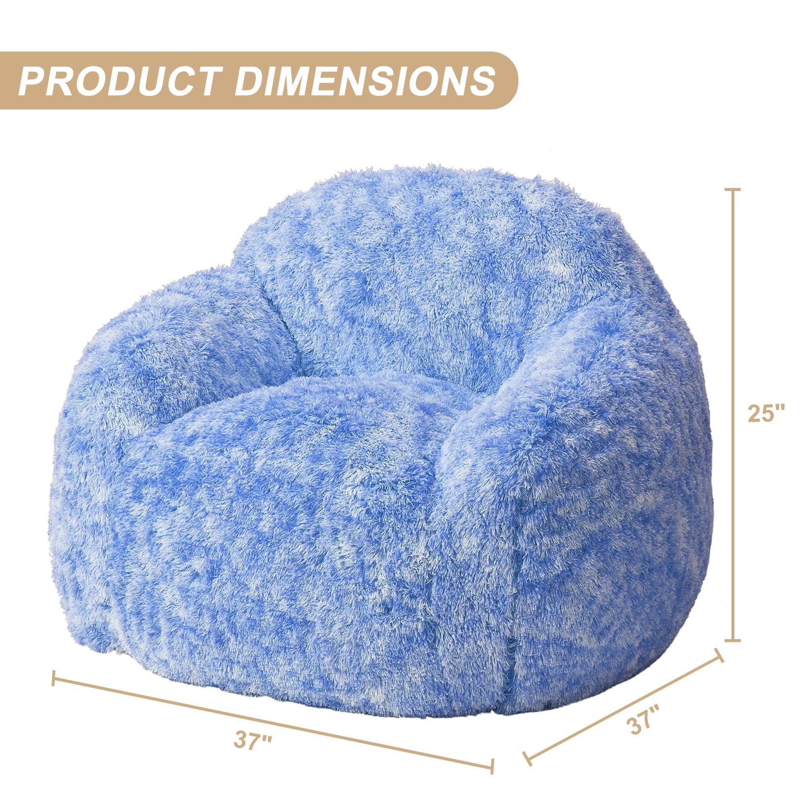 BouPower Bean Bag Chair for Adults, Plush Fluffy Faux Fur Sofa, Premium High-Density Sponge Filler Ergonomic Backrest & Armrests, Removable Washable Cover Comfy Lazy Chair for Bedroom Living Room