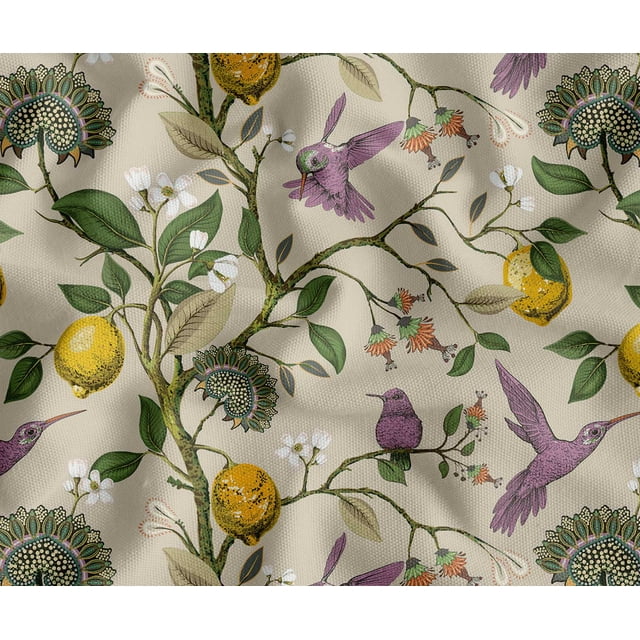 Soimoi 56 Inch Wide Polyester Canvas Fabric by 2 Yard - Bird Pattern - Beige - Water-Resistant Outdoor & Upholstery Material