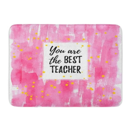 GODPOK You are The Best Teacher Label Quote on Happy Teacher's Day with Speech Bubble Heart Watercolor Pink Rug Doormat Bath Mat 23.6x15.7