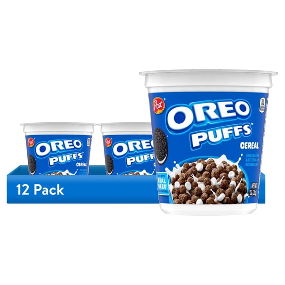 (12 pack) Post OREO PUFFS® Chocolate & Marshmallow Breakfast Cereal Cup, 1 oz