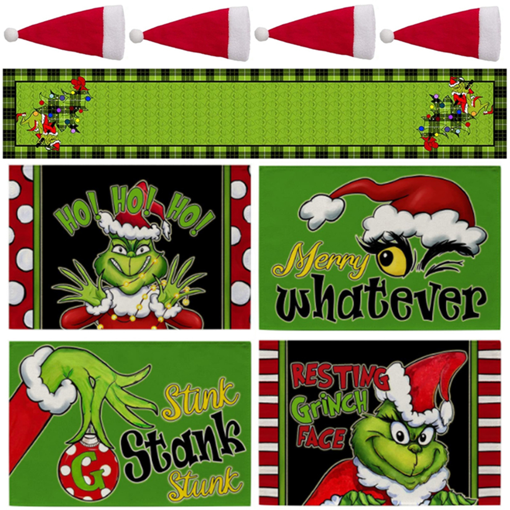 Christmas Grinch Tablecloth Tableware Holder Bag Place mats