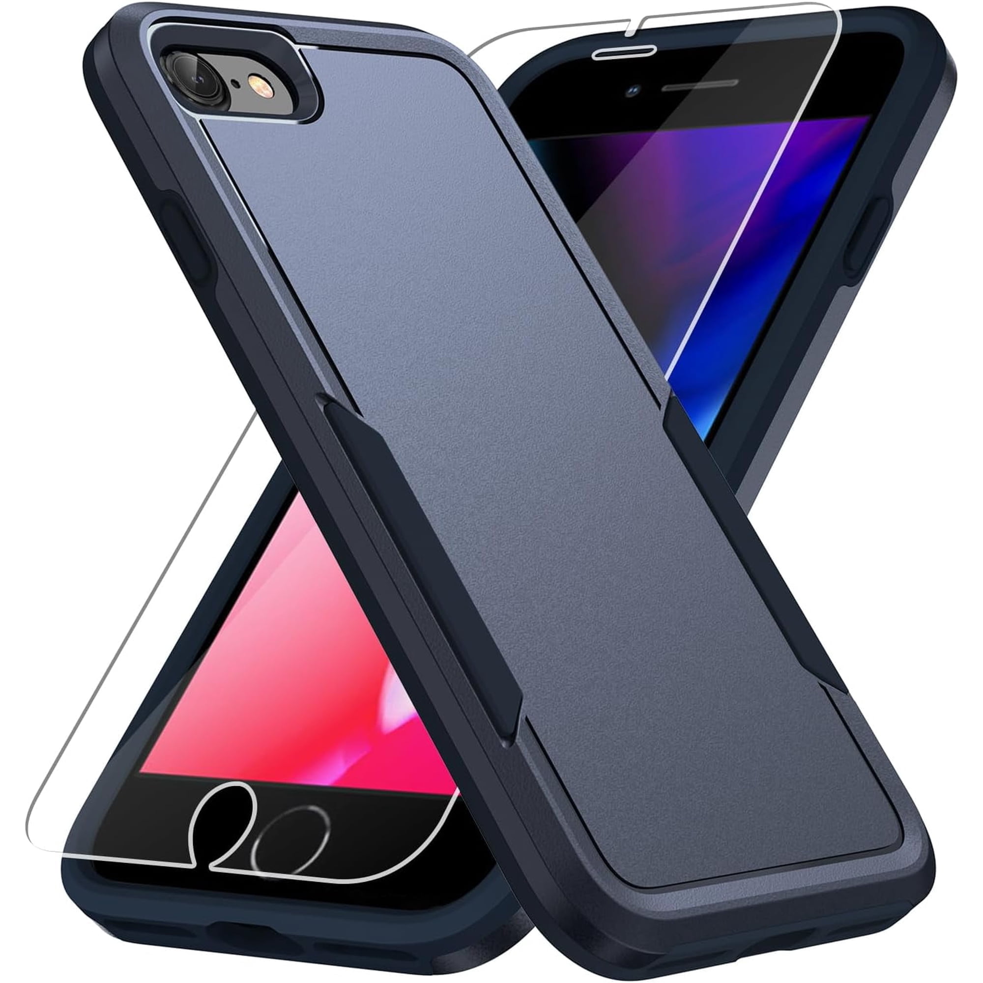 Entronix 2-in-1 Sleek Heavy Duty Case Compatible with iPhone 8 / iPhone 7/ iPhone SE with Screen Protector, Navy Blue
