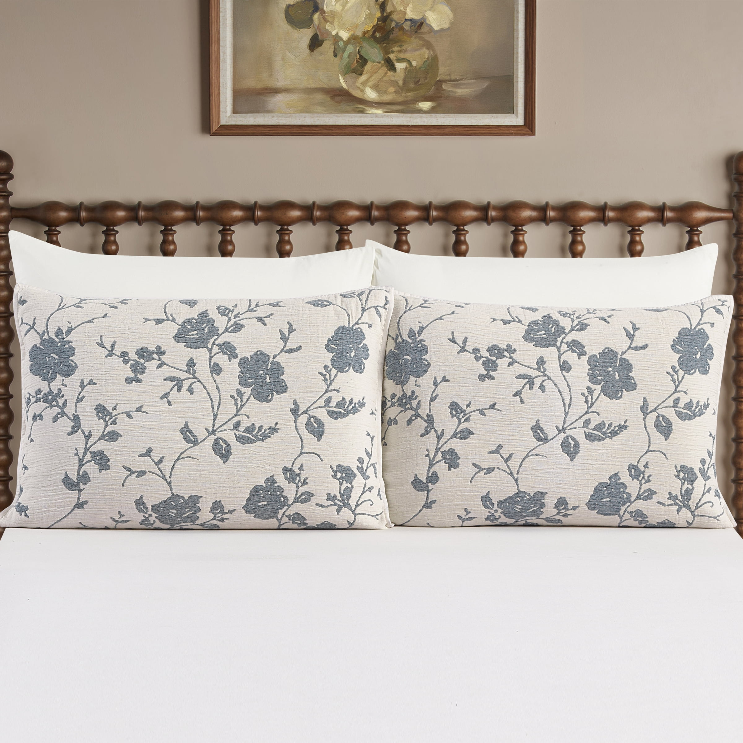 The Pioneer Woman Agatha Floral Gauze Pillow Sham, Standard, Blue Dust, 2 Pack