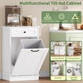thumbnail image 4 of Tilt-Out Trash Can Cabinet, 10 Gallon Fluted Laundry Hamper Cabinet with Drawers, Wooden Hidden Garbage Can Cabinets, Free Standing for Kitchen & Living Room, White, 4 of 10