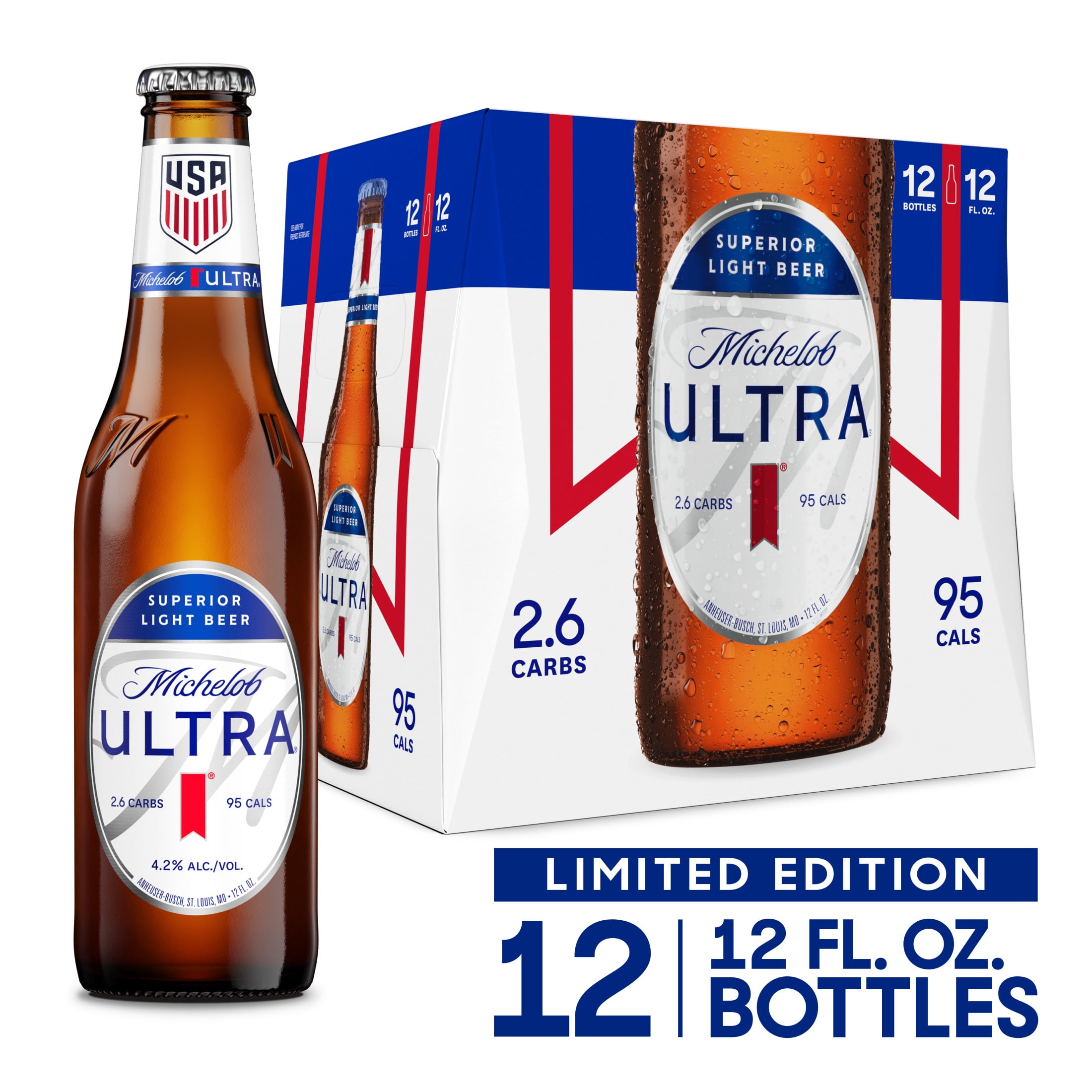 Michelob ULTRA Superior Light American Lager Beer, 12 pack 12 fl oz Glass Bottles 4.2% ABV