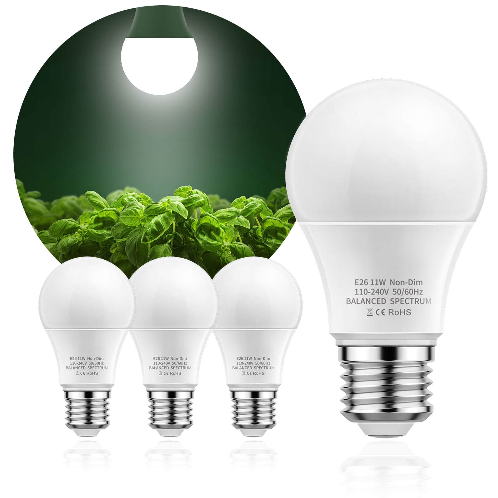 YANSUN Grow Light Bulbs, LED Grow Light Bulb A19 Full Light Bulb, Plant Light Bulbs E26 Base, 11W Grow Bulb 100W Equivalent, Grow Light for Indoor Plants, Seed Starting,