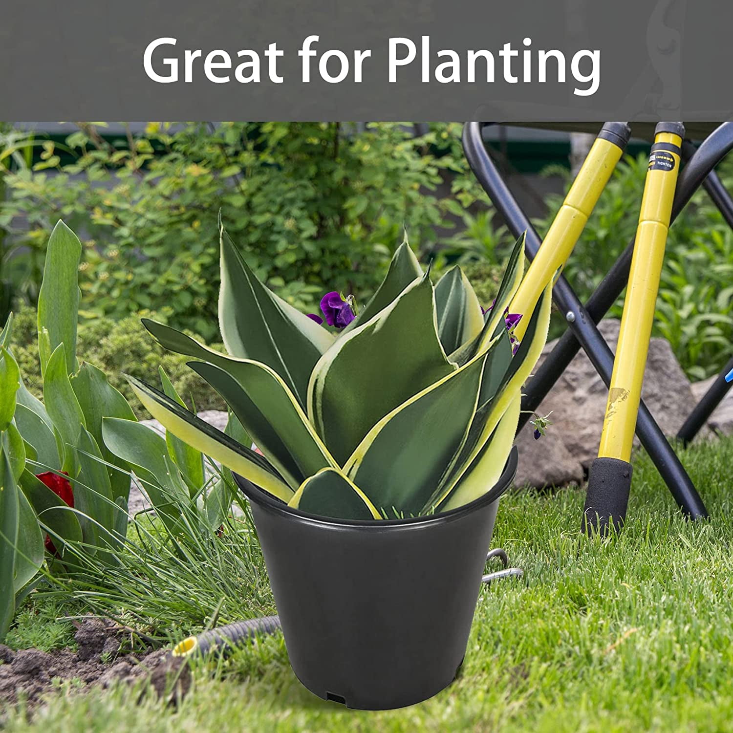Plant Nursery Pot 10-Pack 1 Gallon Plastic Garden Planter Pots Flower Seedling Injection Molded Container Seed Starting Pot Set for Indoor Outdoor Plants Seedlings Vegetables Black