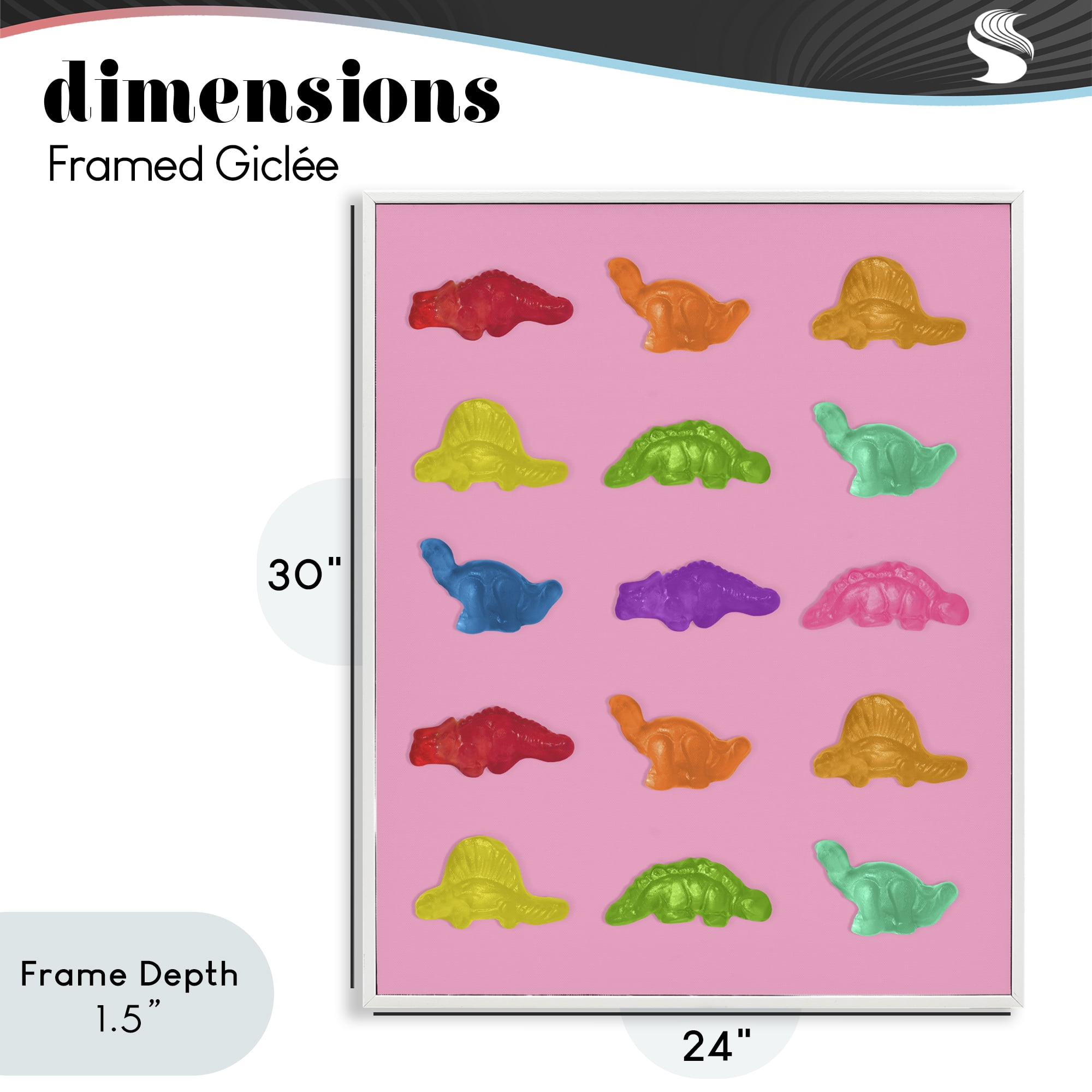 Stupell Industries Dinosaur Candies on Pink White Framed Giclee Art, design by LISH Creative