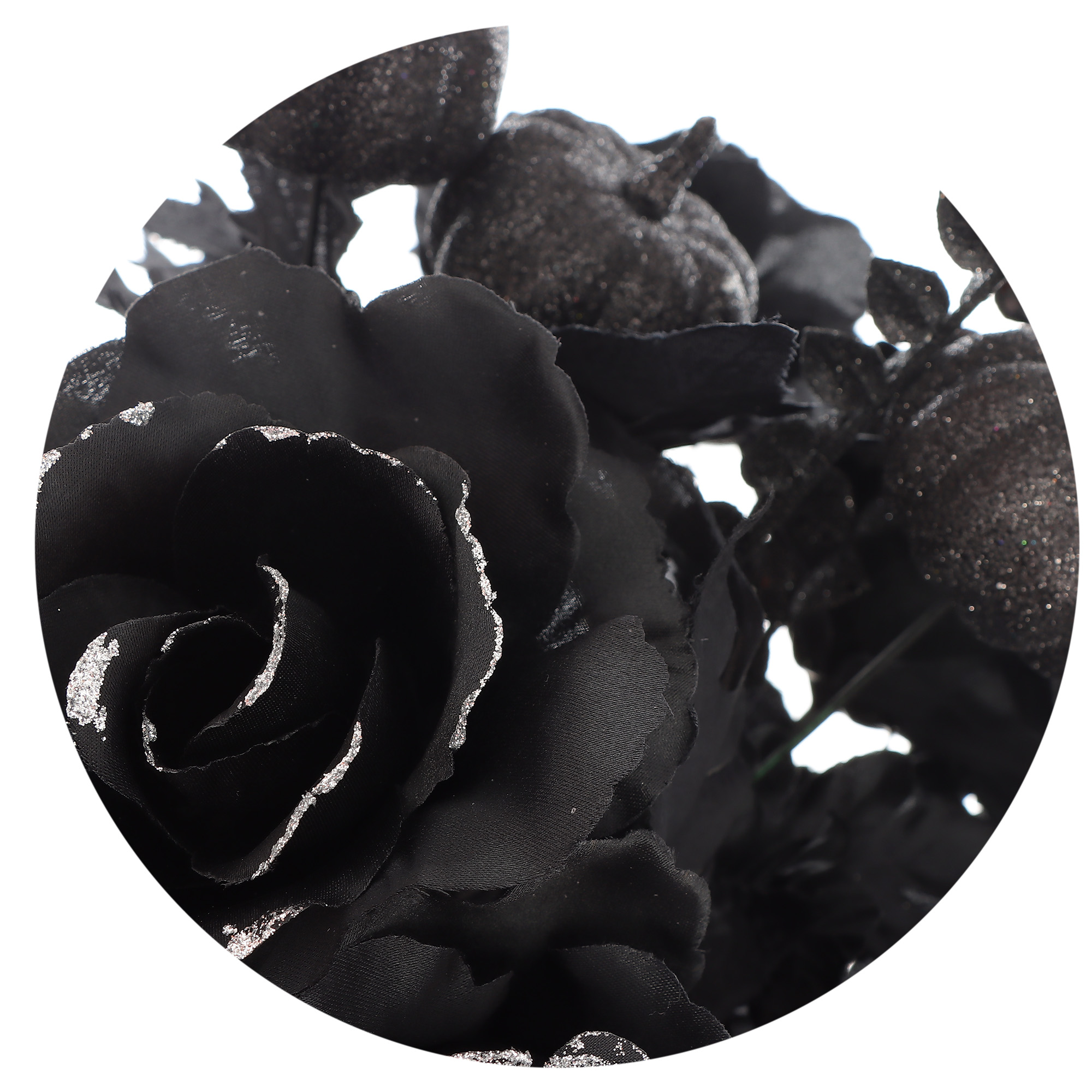 Mainstays 18'' Artificial Floral Glittered Rose Bouquet.Black & Silver,Decoration for indoor use only.