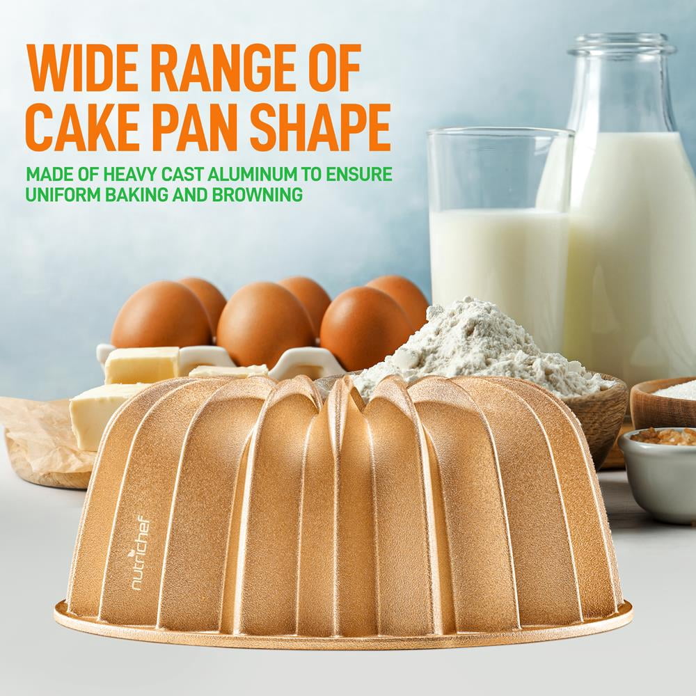 French Wreath Fluted Bundt Cake Pan, Extra Thick and Non Stick Aluminum Bakeware with 2 Layers of Non Stick Coating for Easier Release, Uniform Baking and Browning