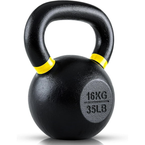 Single Cast Iron Kettlebell | Powder Coated - Wide Handle Weights for Core & Glute Workouts; Swings, Squats, Deadlifts; Strength, Endurance & Flexibility for Men & Women