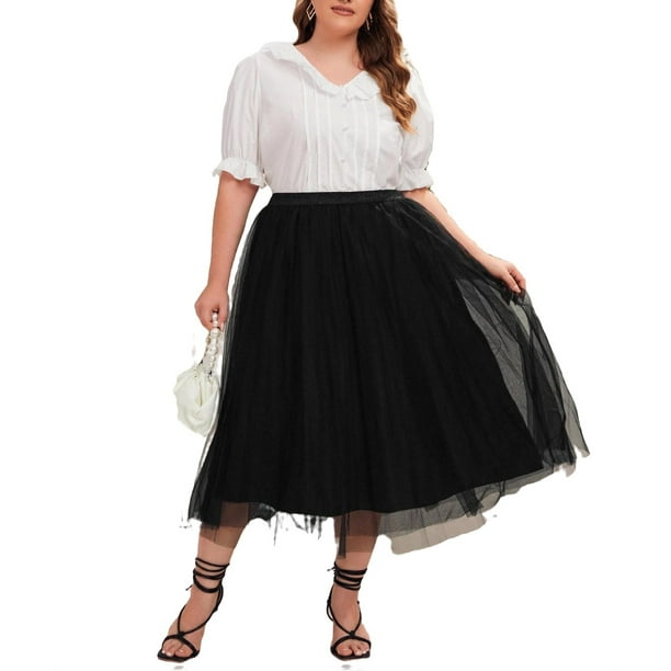 Women's Black Party Plain Pleated Plus Size Skirts