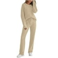 thumbnail image 2 of Feancey Womens Fuzzy Pajama Sets Winter Warm Fleece Sleepwear Two Piece Solid Color Casual Crewneck Pullover and Long Pants Pj Loungewear Set Khaki 5XL, 2 of 6