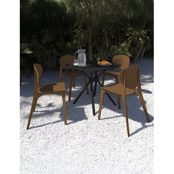 OFFIHO Set mesa Tonnati Negro + 4 sillas Teski Tabaco para exterior con protección UV y diseño ergonómico