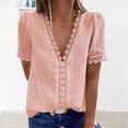 thumbnail image 4 of Askfv Womens V Neck Tops Solid Color Lace Casual Jacquard Pom Pom Shirt Blouse, 4 of 4