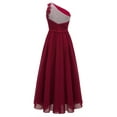 thumbnail image 2 of MSemis Kids Girls Elegant One Shoulder Wedding Bridesmaid Flower Girls Dress Burgundy 8, 2 of 5
