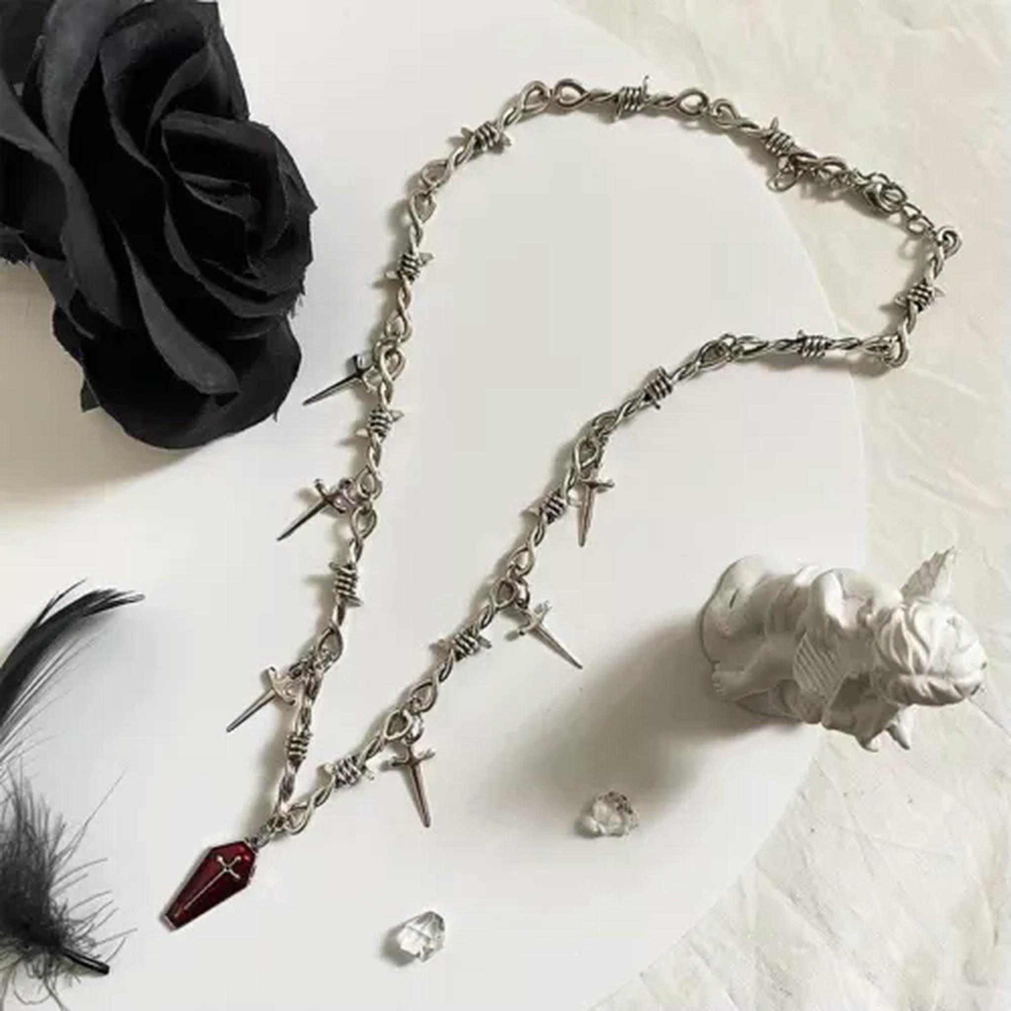K-KED Gothic Vampire Black Bat Pendant Necklace for Men Women Hip