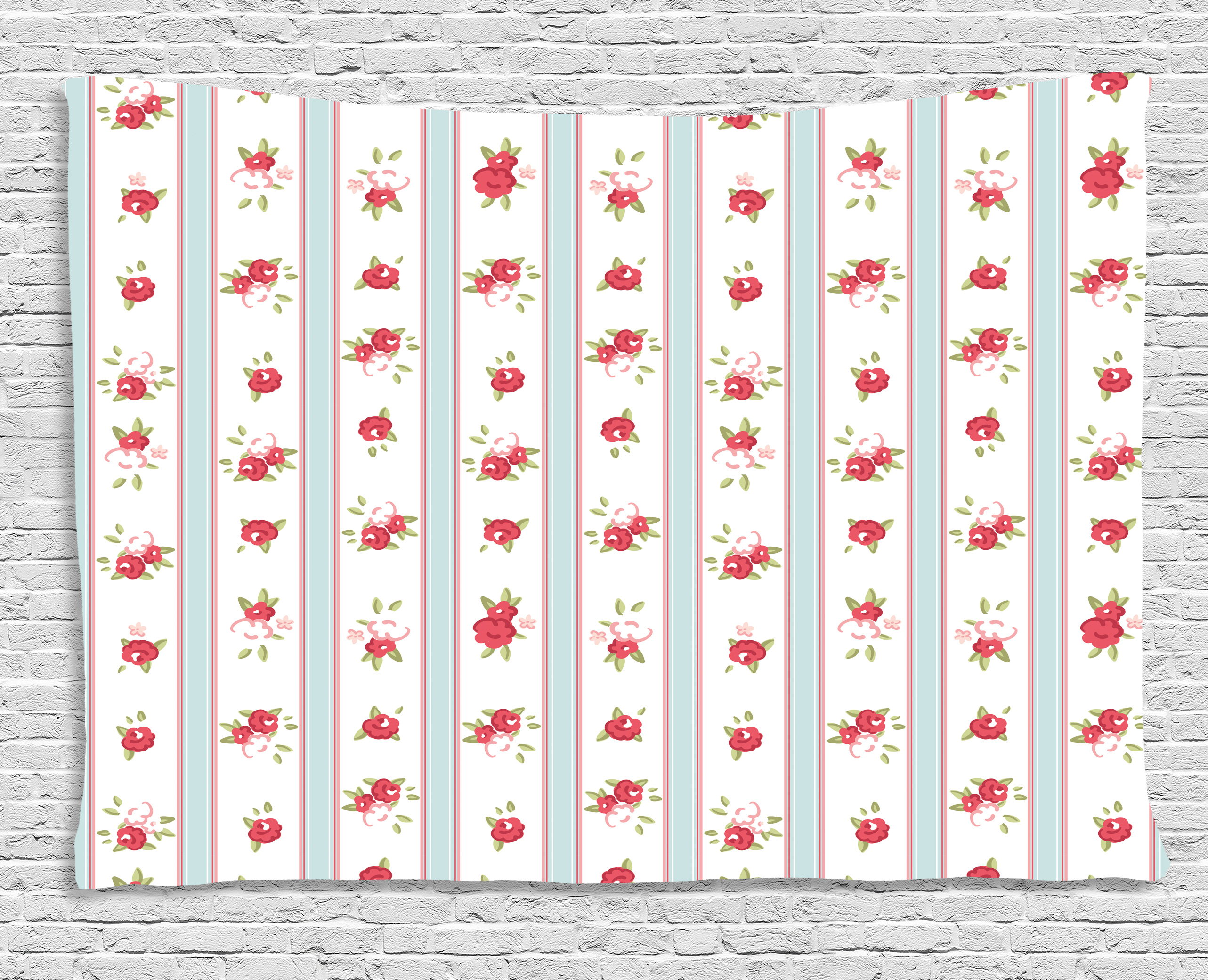 Shabby Chic Decor Tapestry, Vertical Borders Cute Rose Blossoms Cottage