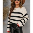 thumbnail image 4 of Suéter De Punto A Rayas para Mujer, Cuello Redondo, Hombros Caídos, Suelto, Informal, Otoño Invierno, Jersey, Tops para El Hogar, Calle, Oficina, Albaricoque S, 4 of 7