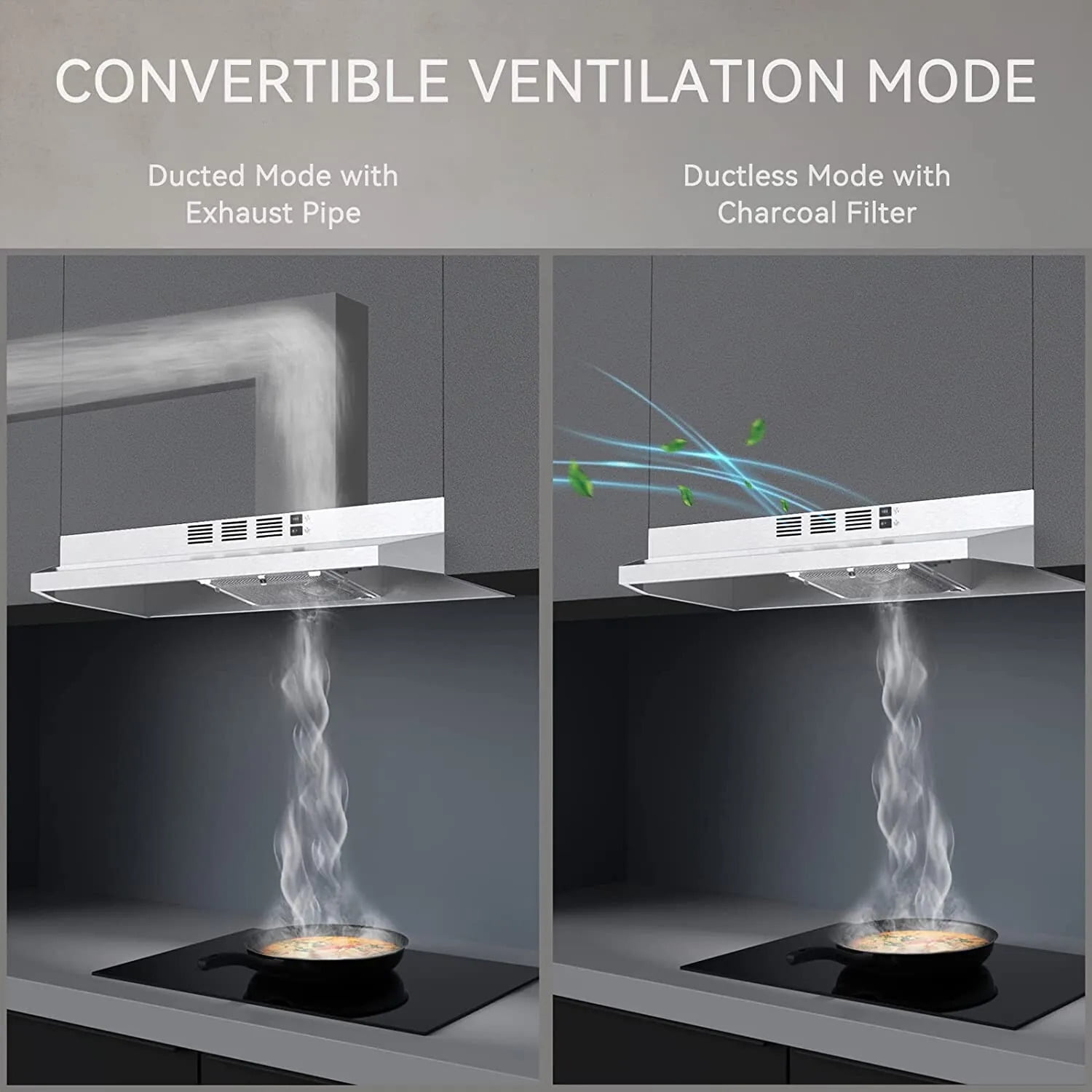 Zomagas 30 inch Under Cabinet Range Hood Kitchen Cooking Vent 230CFM Duct Convertible,Silver