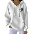 thumbnail image 2 of Women's Solid Color Ribbed Hooded Sweatshirt, Thick Pullover with Adjustable Drawstring and Pockets, Soft Cotton Blend Casual Streetwear for Spring, Autumn and Daily Wear White XXXL, 2 of 4