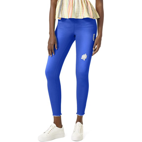 HUE Womens Ripped Denim High Rise Skimmer Legging, Deep Ultramarine, Medium
