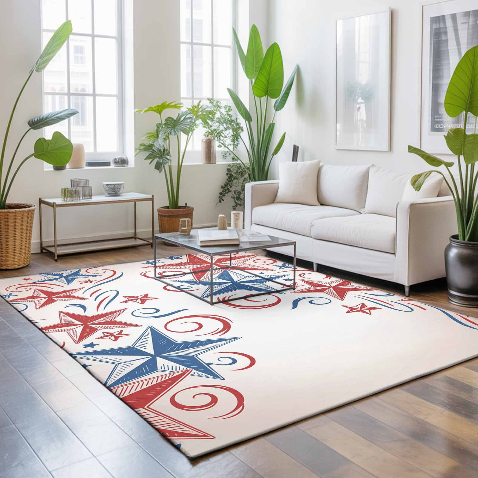 Area Rugs 5'x7', American Star Carpet Runner Indoor Outdoor Rugs Home Decor Aesthetic, Blue Red Patriotic 4th of July Ombre Non Slip Mats Washable Accent Rug for Living Room Bedroom