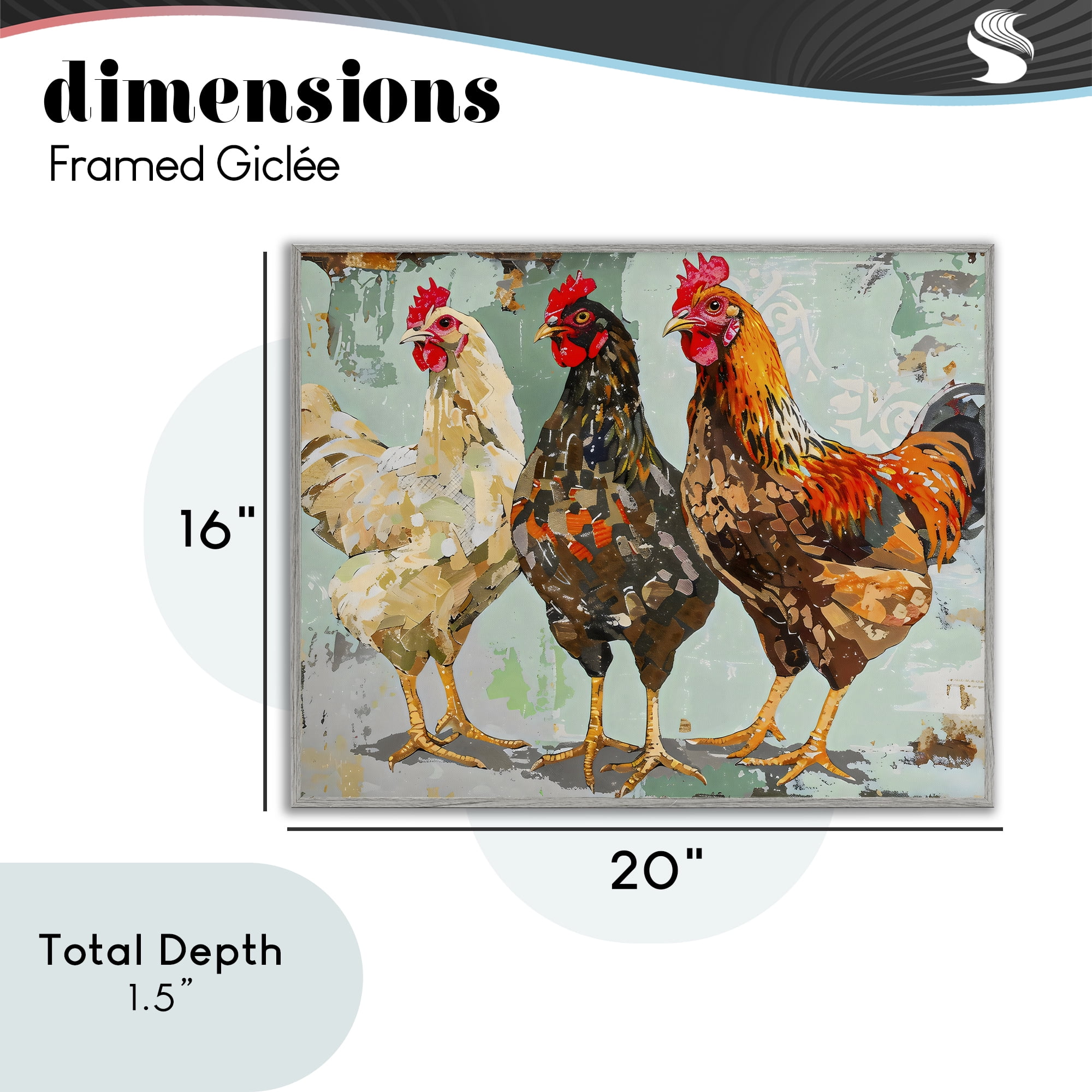 Stupell Industries Abstract Chickens Trio Gray Framed Giclee Art, design by Creative Studio