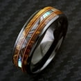 thumbnail image 2 of Tungsten Rings for Men Wedding Bands for Him Womens Wedding Bands for Her 8mm Whiskey Barrel Wood Abalone Dual Guitar String Ring, 2 of 11