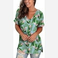 thumbnail image 3 of Womens Summer Tunic Tops Floral Printed Short Sleeve V Neck T Shirts Tee Loose Fitted Henley Workout Blouse, 3 of 6