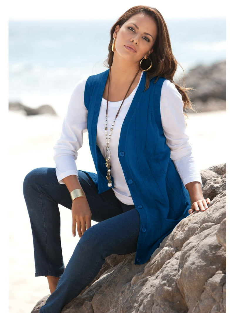 Roaman's Women's Plus Size Plus Size Drop Needle Vest Lightweight