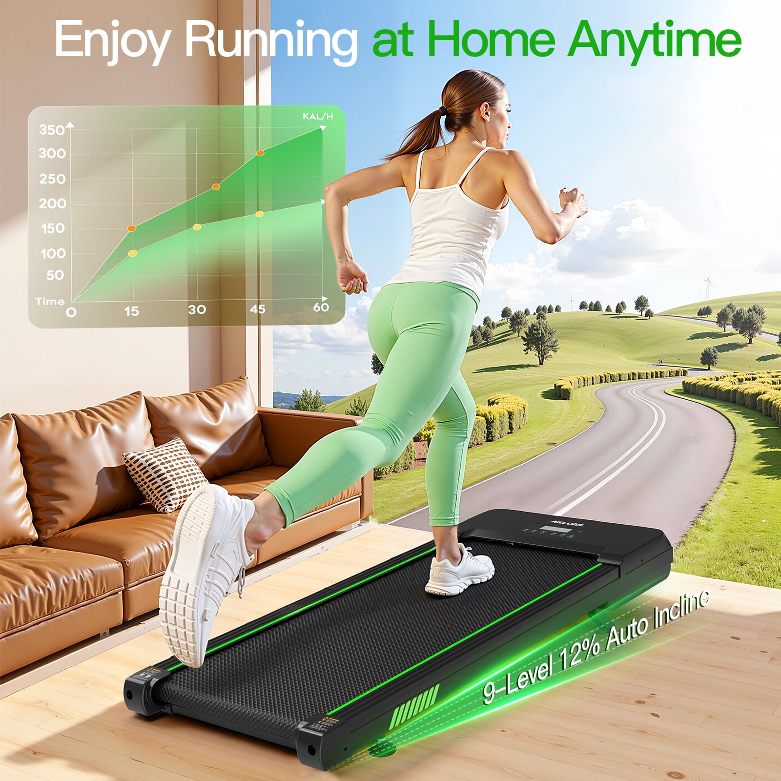 Akluer 2.5HP Walking Pad, with 12% Auto Incline Treadmills, Smart App Scenic Routes & Bluetooth Speaker for Home and Office