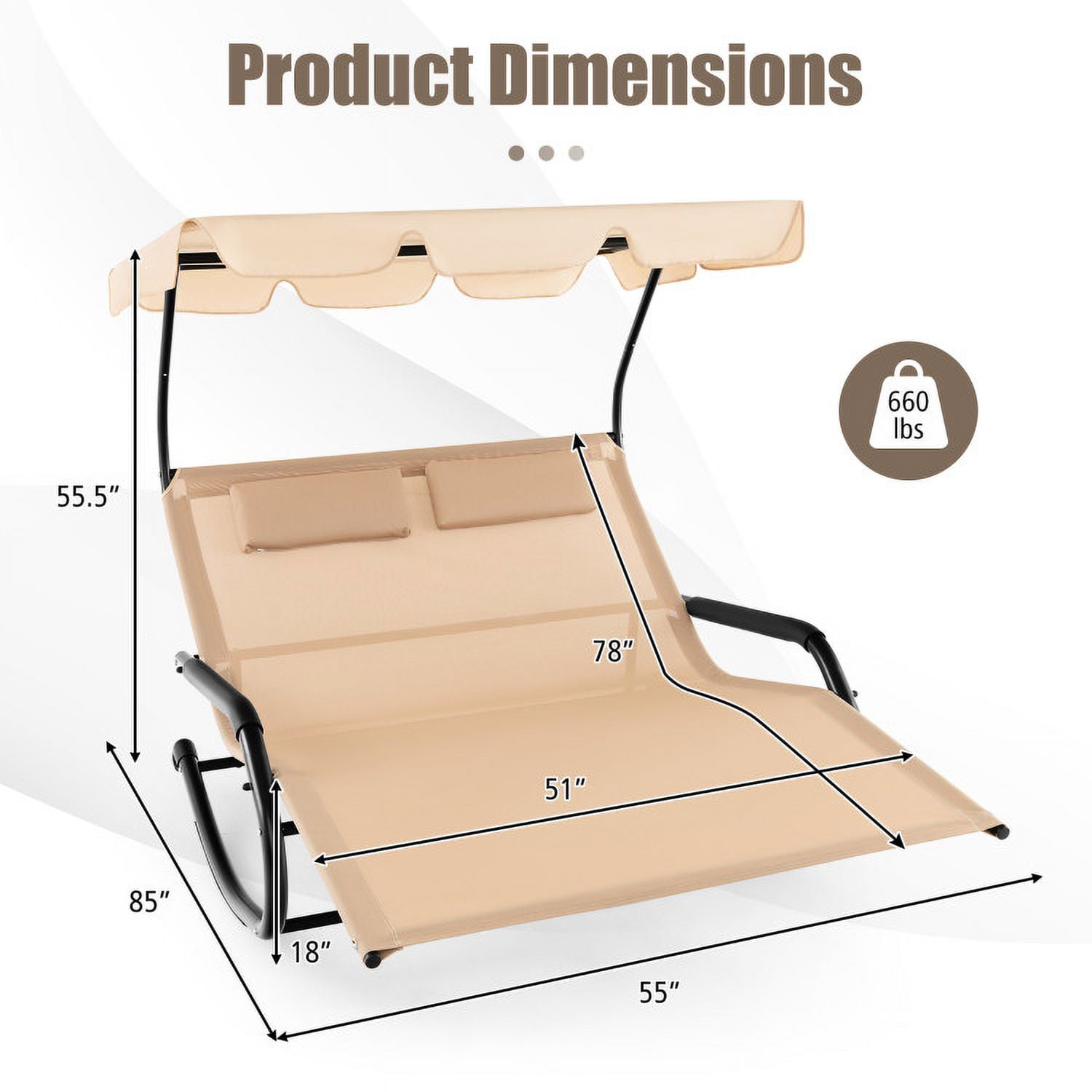Aimee Lii Outdoor Double Rocking Chair with Awning, Patio Rocker Chair for Lawn, Porch and Garden, Beige Aimee Lii Outdoor Double Rocking Chair with Awning, Patio Rocker Chair for Lawn, Porch and Garden, Beige