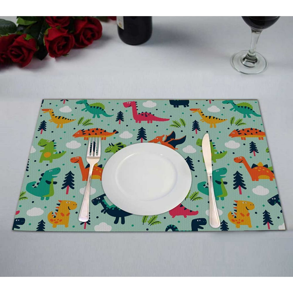 PKQWTM Adorable Dinosaurs Cartoon Kitchen Dining Table Mats Placemats