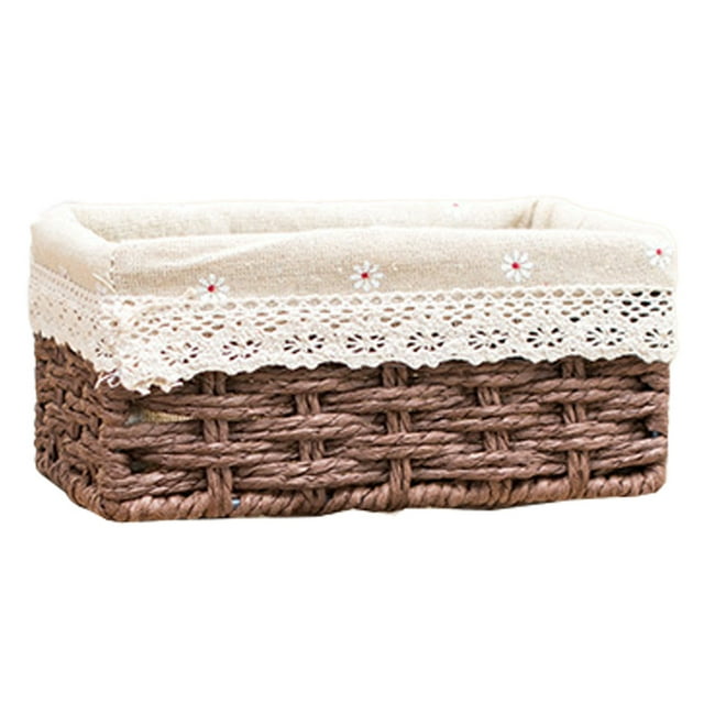 Cesta de almacenamiento tejida, cesta de almacenamiento tejida de paja, caja de llaves para aperitivos de escritorio