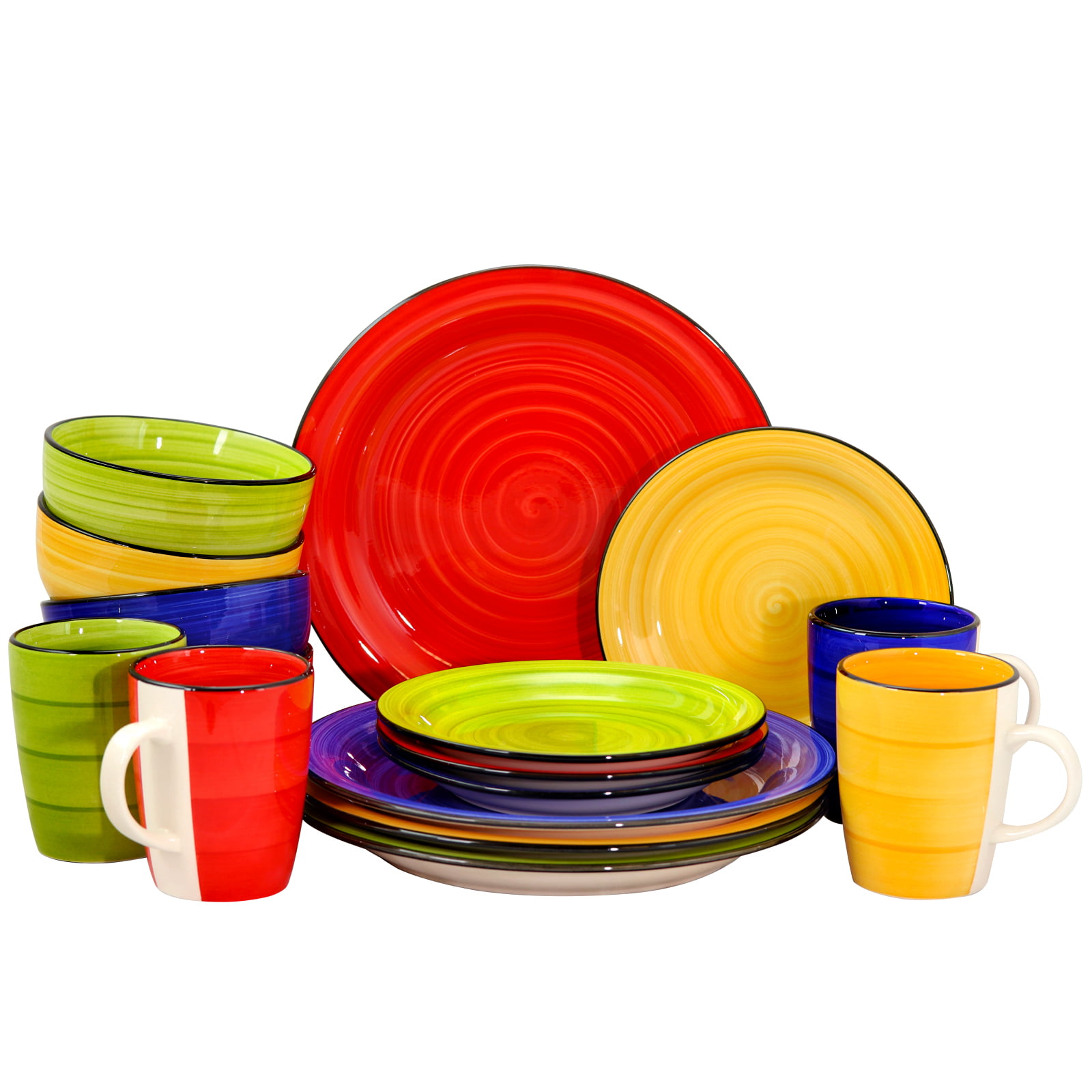 Gibson Home Color Vibes 16 Piece Round Dinnerware Set, Assorted Colors ...