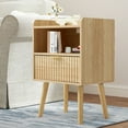 thumbnail image 6 of Erinnyees Fluted Nightstand Set of 2, Modern Mid-Century Bedside Table with USB Charging Station, Storage Drawer & Open Shelf , Curved Profile Nightstand for Bedroom, Living Room,Natural Oak, 6 of 7
