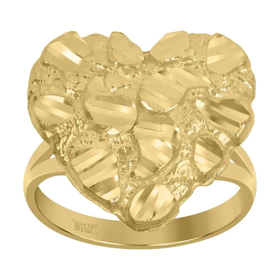 10kt 10k Yellow Gold Womens Nugget Love Hearts Ring