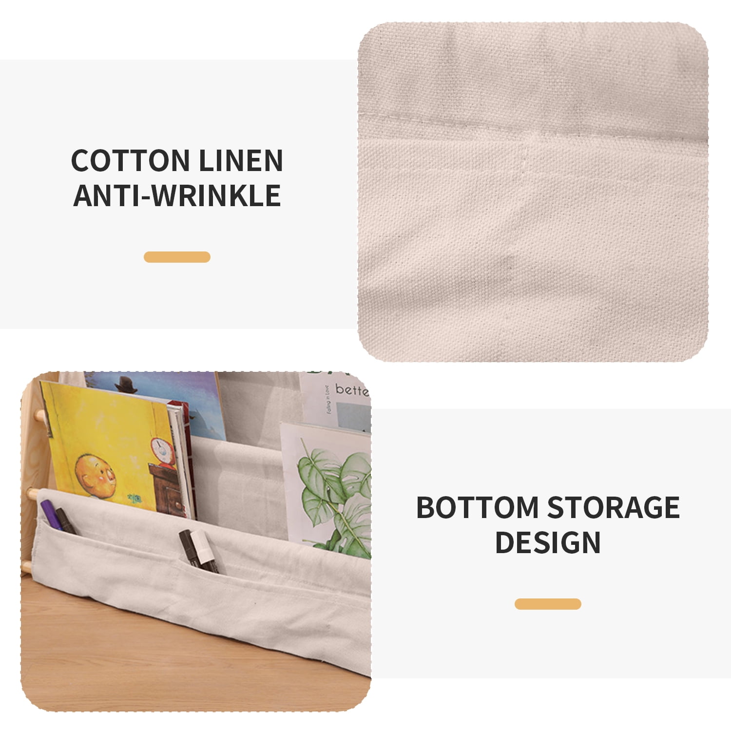 Kids Bookshelf, HDJ 4 Tier Wooden and Canvas Kids Bookcase, Sling Rack Bookshelf for Kids, Toddler Bookshelf for Playroom, Bedroom, Toddler Room, Nursery, Beige