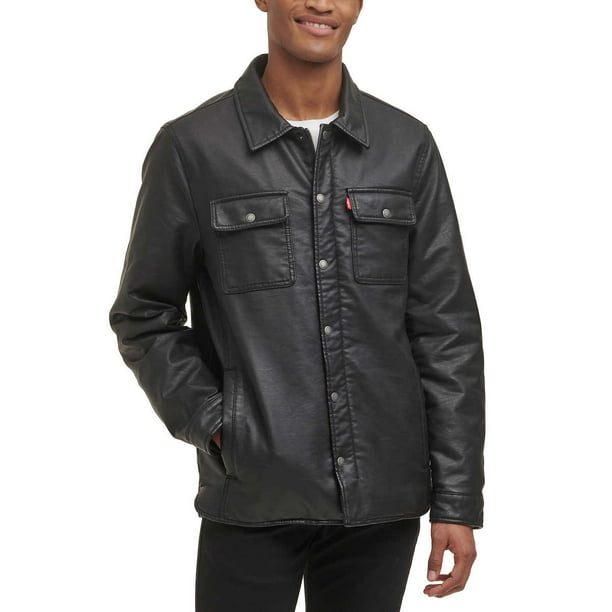Levi's Men's Full Fleece Lining Faux Leather Jacket, Black, Large