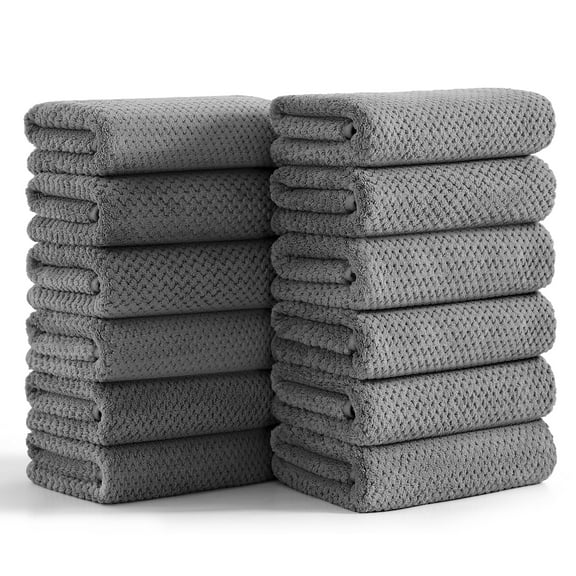 Smuge 12 Pack Hand Towels Set, 16 x 31 in Ultra Soft Microfiber Quick Dry Hand Shower Towels for Bathroom-Dark Gray