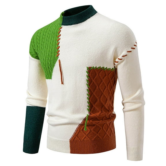 uikmnh Mens Sweater Men 2025 New Semi High Crew Neck Matching Color Sweater Sweater Base Size:M